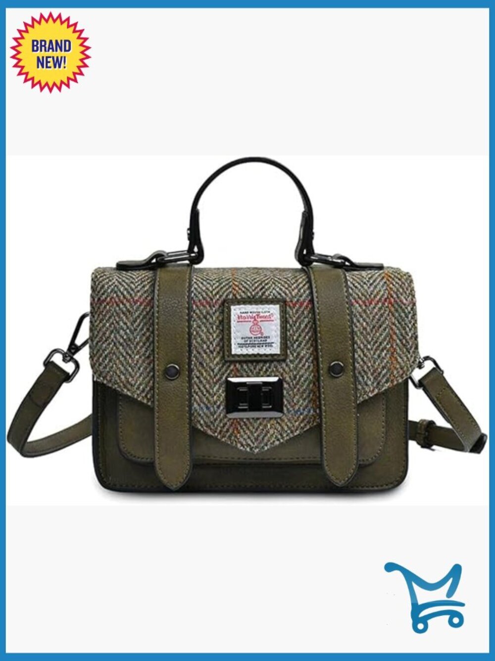 Harris Tweed Mini Satchel with Microfiber Leather, Adjustable Strap - Picture 1 of 5